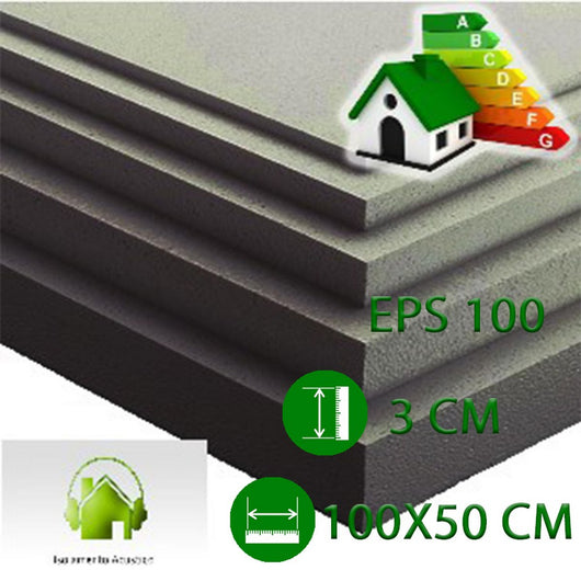 pannello in polistirolo per isolamento termico, acustico, cappotto cm 100 x 50 x 3 di spessore. eps 100 grafite mq 0.5 densitã  20 kg/mc cod:ferx.zg.1.s