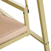 Dondolo 3 Posti con Tettuccio Inclinabile e Cuscini, in Acciaio e Textilene, 200x125x175 cm, Beige e Marrone