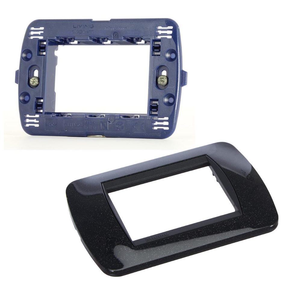 Placca living light international 3 posti tecnopolimero l4803 con supporto l4703 *** colore acciaio scuro, confezione 1