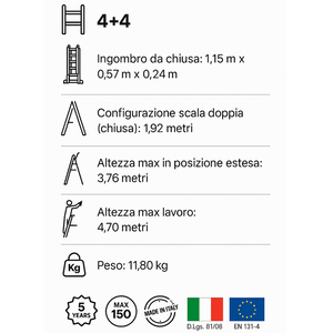 Scala professionale telescopica 4+4 multifunzione pieghevole regolabile en131-4