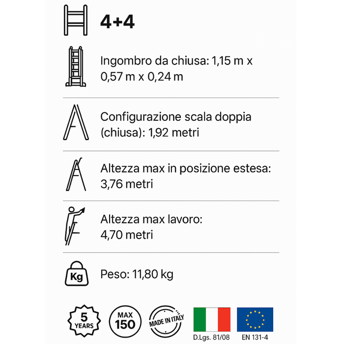 Scala professionale telescopica 4+4 multifunzione pieghevole regolabile en131-4