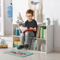 2 in 1 Scaffale per Bambini Scaffale + Sgabello con Cuscino 103 cm x 30 cm x 62 cm Bianco + Grigio
