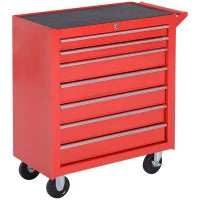 DURHAND Carrello degli attrezzi, 2 piccoli & 5 grandi cassetti, acciaio, fino a 150 kg, 69 x 33 x 75 cm, Rosso
