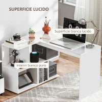 Scrivania Angolare Moderna per Ufficio con 4 Ripiani in Legno Bianco, 120x100x77 cm