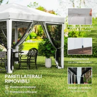 Gazebo Pieghevole 6x3 m in Acciaio con 6 Tende Zanzariera, color Crema