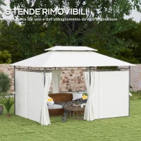 Gazebo da Giardino 3x4 m con Tende Rimovibili, Doppio Tetto e Struttura in Metallo, Crema