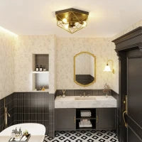 Lampada da Soffitto Stile Industriale Geometrica con 3 Attacchi E27 per Lampadine LED, Nero e Oro