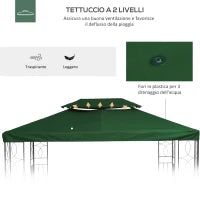 Copertura per Gazebo 4x3 m a 2 Livelli in Poliestere con Cinghie e 10 Fori di Drenaggio, Verde