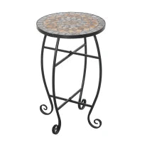 Tavolino da Giardino, Tavolo da Esterno in Metallo Nero e Ceramica, Verde e Arancione Ф36 x 58cm