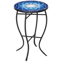 Tavolino da Giardino Rotondo a Mosaico in Metallo con Piano in Ceramica, Ф35.5x53.5cm