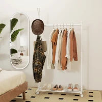 Appendiabiti con Ruote 5 Ganci Barra per Appendere e Scaffale Inferiore per Ingresso Entrata 86x43x171 cm Bianco