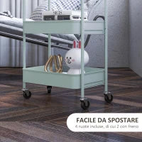 Carrello da Cucina a 3 Livelli con Maniglie e 4 Rotelle, in Acciaio, 45x30.6x79 cm, Azzurro