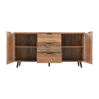 Credenza Vintage in Legno Marrone con 3 Cassetti e Ripiani Regolabili per Soggiorno e Sala da Pranzo, Marrone antico
