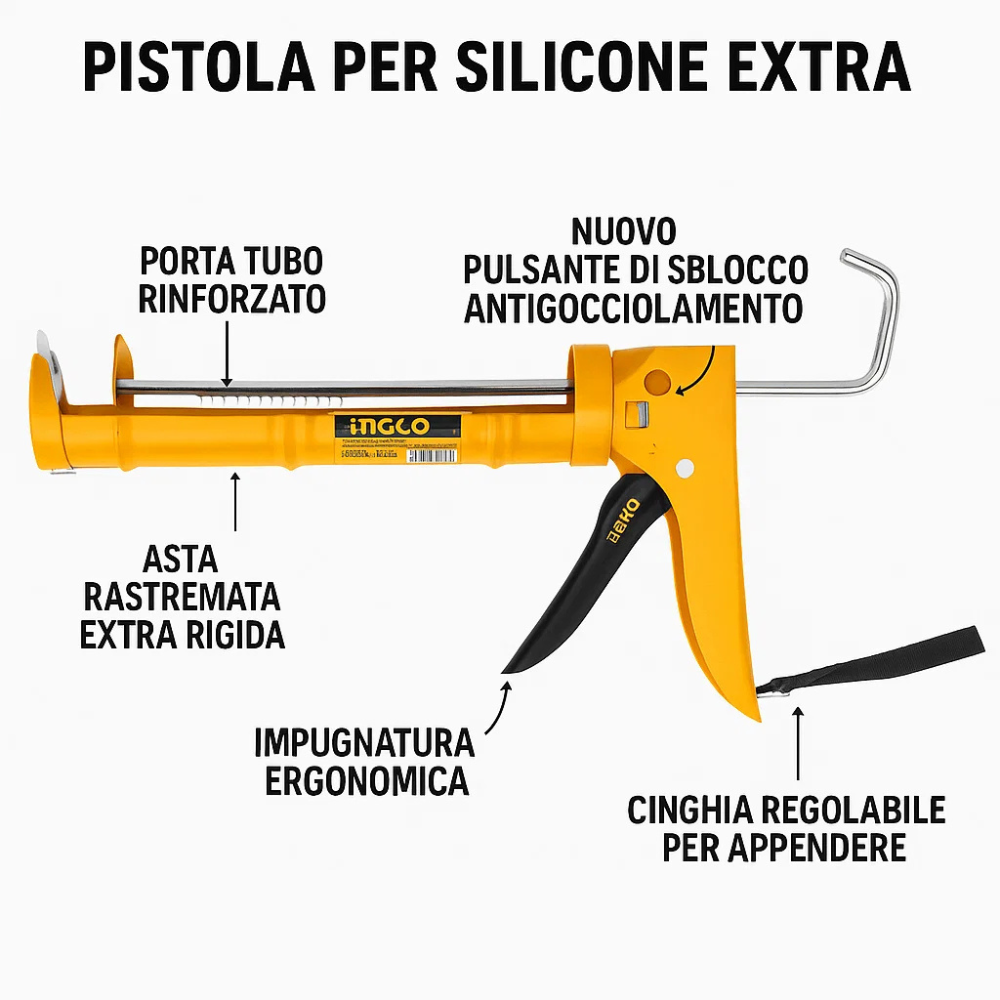 pistola silicone extra spessore 1mm asta dentellata applicazione siliconi ingco