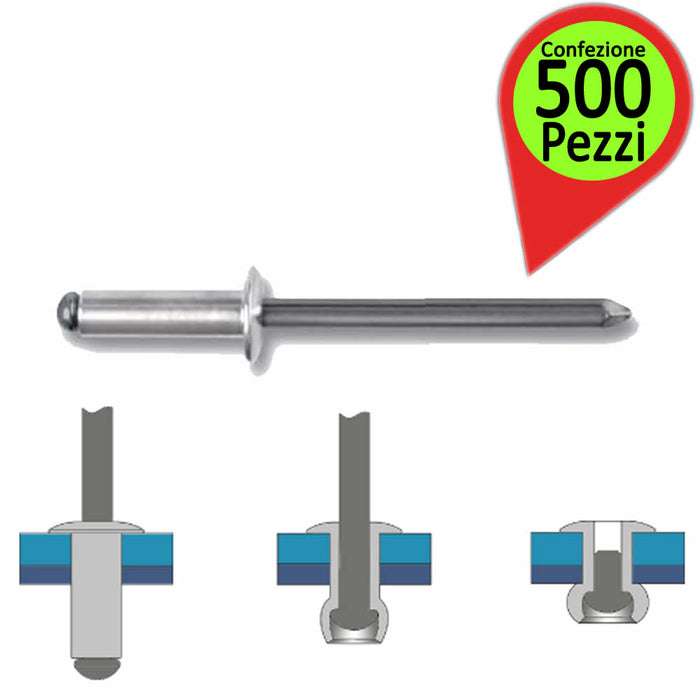Rivetti in alluminio confezione da 500 pezzi 1741rv3,8k beta