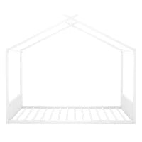 Letto Montessori a Forma di Casa con Struttura in Metallo e MDF, Letto per Cameretta per Bambini 4+ Anni, Senza Materasso, 140×200 cm, Bianco