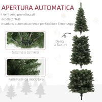Albero di Natale Innevato Alto 225 cm con 980 Rami, Pigne e Base in Acciaio