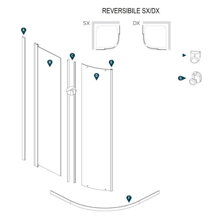 Ogomondo box doccia semicircolare bianco due ante cristallo temprato *** misure 77-79,5x77-79,5xh185 cm trasparente, ...