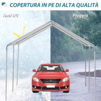 Tendone per Auto in Acciaio Zincato con Kit di Ancoraggio, 5.95x2.94x2.6m - Bianco