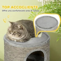Cuccia per Gatti a 3 Livelli con Tiragraffi in Sisal e Peluche, Ø38x70cm, Grigio Chiaro