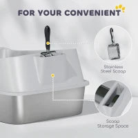 Lettiera per Gatti in Acciaio Inossidabile XXL con Bordo Alto Paletta Facile da Pulire a Prova di Perdite 70x50x30 cm Grigio