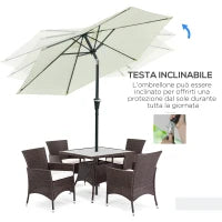 Ombrellone da Giardino Inclinabile 2.3x2.2m con Manovella, Palo in Metallo e 6 Stecche, Crema