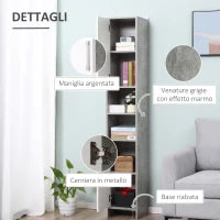 kleankin Colonna Bagno con 2 Armadietti e 2 Vani Aperti in Legno Effetto Cemento, 30x30x180cm