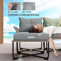 Set da Giardino 5 Pezzi in Rattan con 2 Sedie Laterali, Sedia Centrale e 2 Sgabelli/Tavolini da Caffè