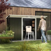 Casetta da Giardino Porta Utensili in Lamiera di Acciaio con Porte Scorrevoli, 280x130x172cm, Grigio-Nero