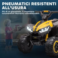 Quad Elettrico per Bambini 12V, 2 Velocità, Ruote Larghe con Clacson e Fari LED, Età 3-5 Anni, Giallo