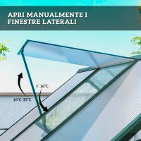 Serra da Giardino in Policarbonato e Alluminio con Finestre e Base Inclusa, 190x190x220 cm