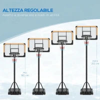 Canestro Basket a 6 Altezze Regolabili con Base Riempibile e Rotelle, in PE, Acciaio e Poliestere, Nero