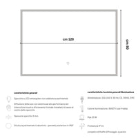 Specchio 5 mm rettangolare squadrato cornice led interruttore touch *** misure 120x80 cm, tonalità standard 6000-650...