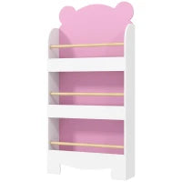 Libreria per Bambini con 3 Ripiani a Forma di Orsetto con Barriere Frontali, 55x15x110 cm, Rosa