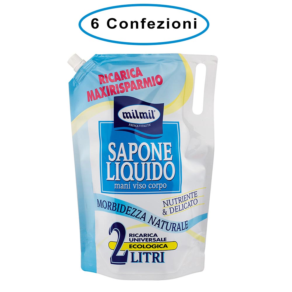 Mil mil sapone liquido morbidezza naturale ricarica maxi risparmio 6 confezioni da 2000 ml