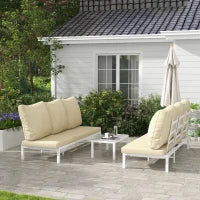 Set 2 Lettini Prendisole con Schienale Regolabile e Tavolino da Giardino in Vetro, Beige