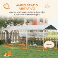 Kennel per Cani da Esterno con Tetto Impermeabile in Tessuto Oxford e Acciaio, 6x2.3x2.3m, Argento