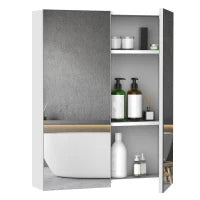 Homcom Mobiletto Pensile da Bagno con 2 Ante e Specchiera in MDF Bianco 60 x 75 x 15cm