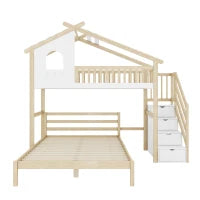 Letto a soppalco 90×200 cm con scaletta contenitore per bambini, senza materasso, Legno naturale e Bianco