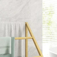 Portasciugamani a Terra con 3 Barre e Ripiano Inferiore, in Bambù e Acciaio, 51x31x85.5 cm, Nero e color Legno