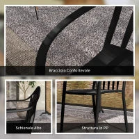 Set 4 Sedie da Giardino Impilabili in PP con Schienale Alto e Braccioli, 57x54x78 cm, Nero