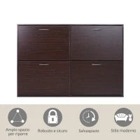 Scarpiera Salvaspazio da 24 Paia con Mensole Regolabili e 4 Cassetti, in Legno, 120x24x81cm, Marrone