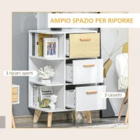 Mobiletto Multiuso con 3 Ripiani Aperti e Cassetti, Mobile per Soggiorno, Cucina, Ufficio in Legno Bianco, 60x40x100cm