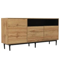 Credenza Moderna in Legno con Tre Ante e Ripiani, Design Salvaspazio, 160x35x76 cm, color Legno Naturale
