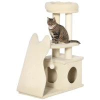 Albero Tiragraffi per Gatti con Tappetino e Pali in Sisal, Casetta Sfoderabile e Lettino, 60x30x83cm, Beige