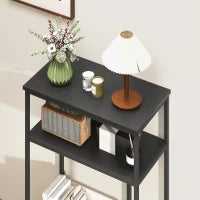 Mobile Consolle a 3 Ripiani con Struttura in Metallo e Legno, 55x30x81 cm, Nero