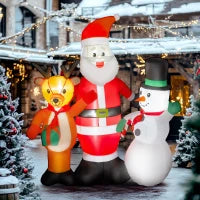 Babbo Natale Gonfiabile alto 150 cm con Renna e Pupazzo di Neve, Luci LED e Gonfiatore Elettrico per Esterno