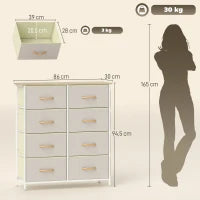 Cassettiera 8 Cassetti Pieghevoli con 4 Tasche e 2 Ganci, in Legno, Acciaio e Tessuto, 86x30x94.5 cm