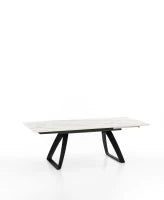E-STYLO Tavolo allungabile con top marmo calacatta in HPL su MDF e gambe in metallo nero, 90cm X 170/270cm H. 76cm.