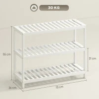 Scaffale Scarpiera in bambù a 3 Livelli per 9 Paia di Scarpe, Finitura laccata, 70x26x55cm, Bianco